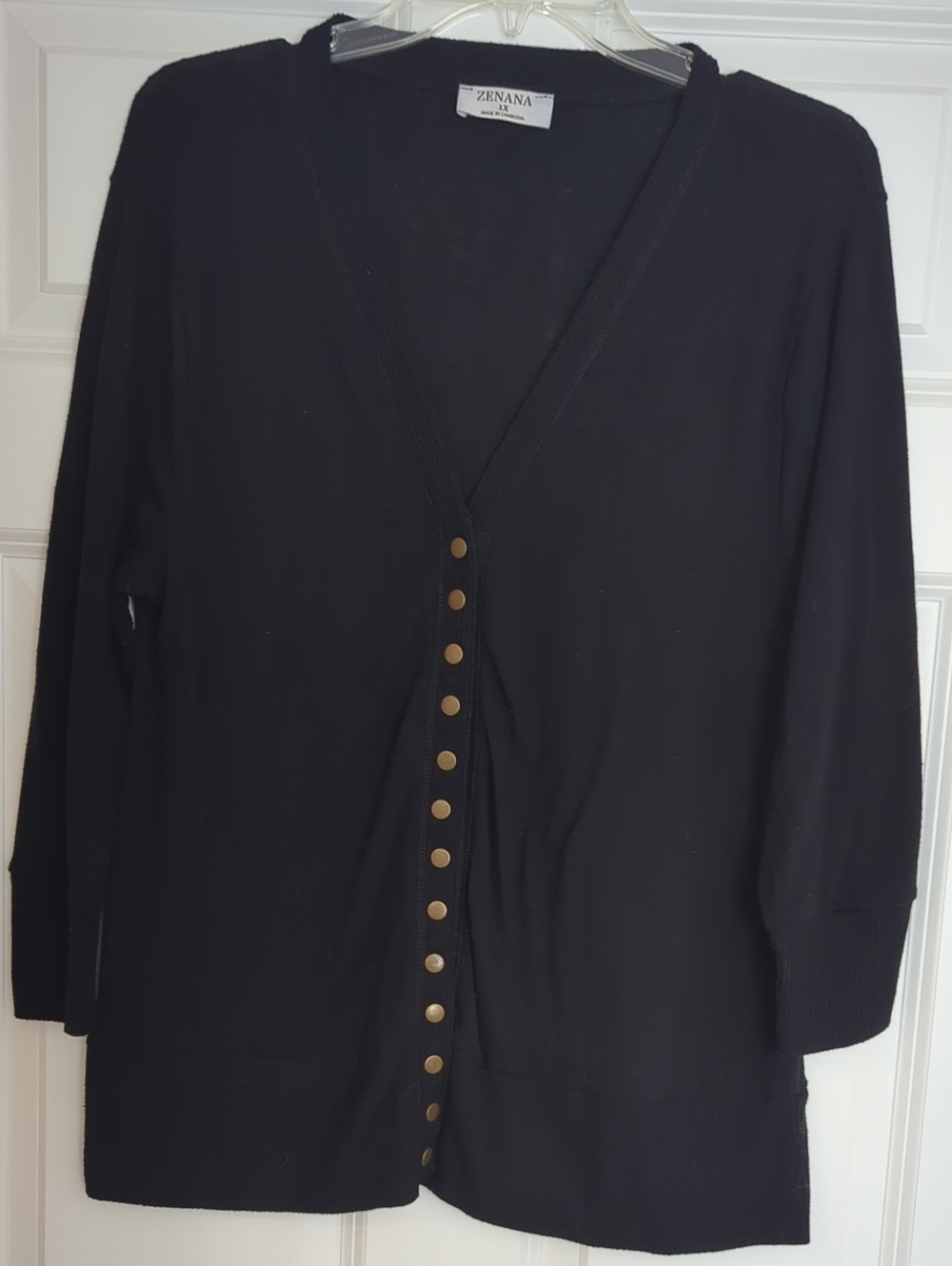 ZENANA Snap Button Front V-Neck Cardigan Black 1X